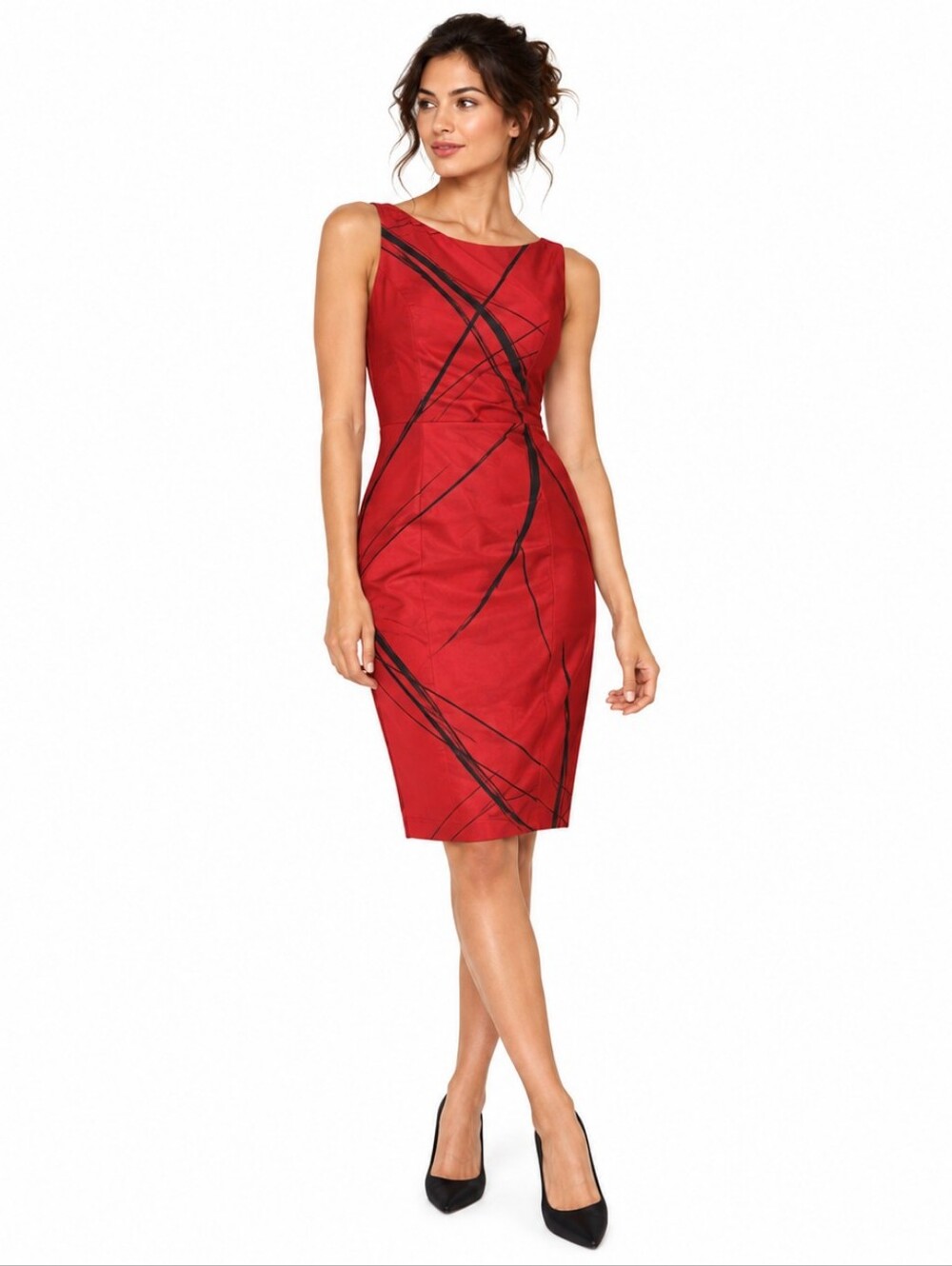 Liz Claiborne 100% Silk Red Black Abstract Sheath Dress 12 NWT